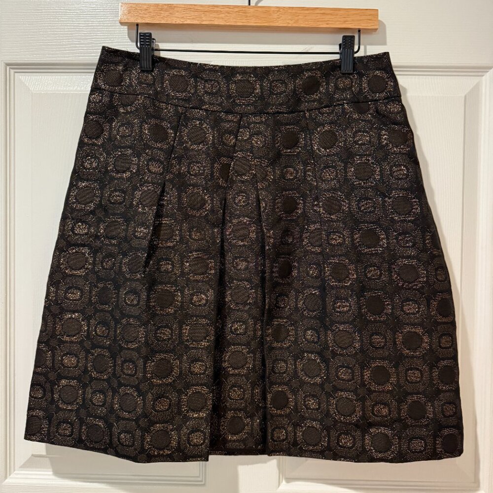 Ann Taylor Gold Metallic Circle Embroidered Holiday Festive Mini Skirt 10